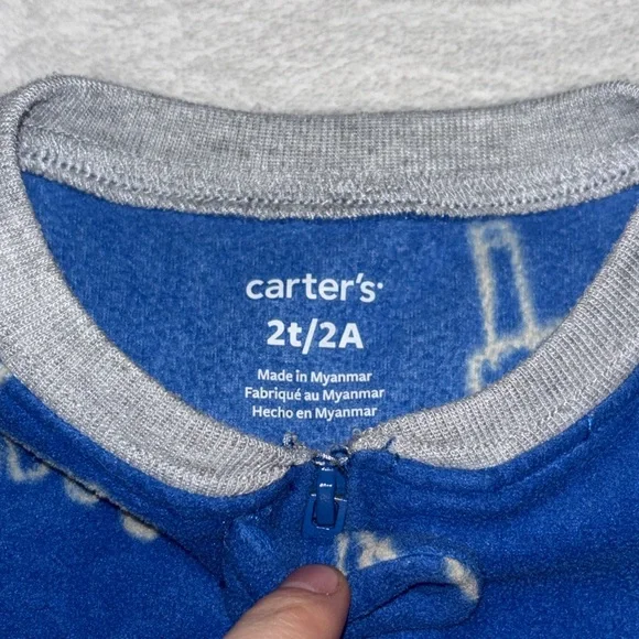 (2 for $10) carters fleece Blue Moose Print  footie / sleeper - Picture 4 of 7